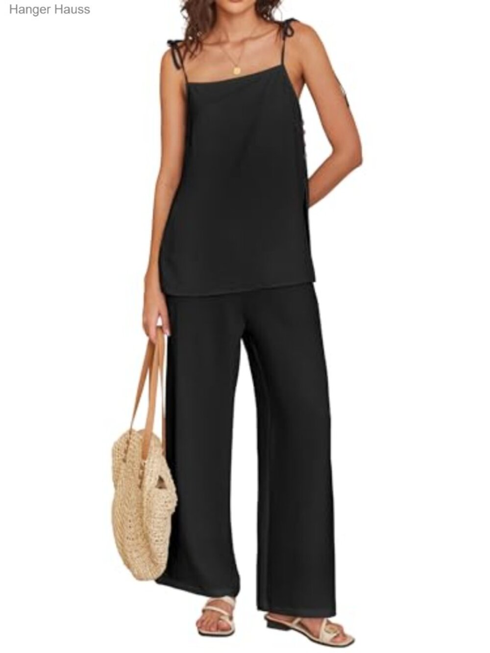 Sleeveless Tank Top and Wide Leg Pants Set, 2 Piece Lounge Outfit